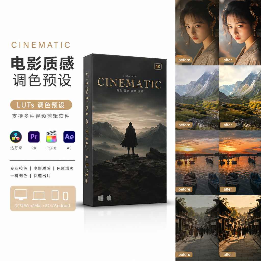 电影级调色 LUT 预设包 (200 套)